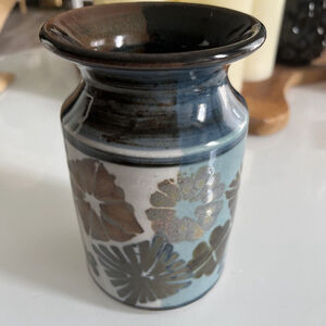Vintage Signed Bill Nagengast Apple Lane Art Pottery Vase Blue Brown 1980 Modern